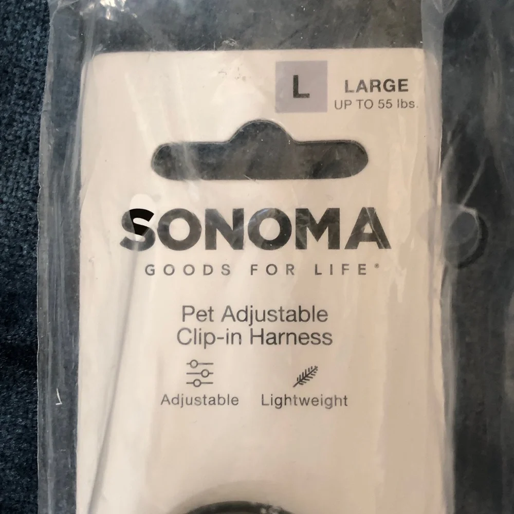 SONOMA PET ADJUSTABLE CLIP-IN HARNESS SIZE L BRAND NEW IN THE PLASTIC WITH TAGS